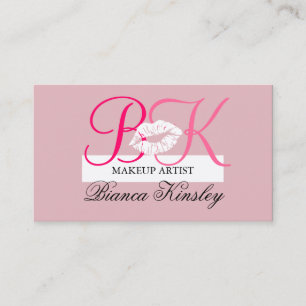 Makeup Artist Visitekaartje Roze Initiaal Monogram
