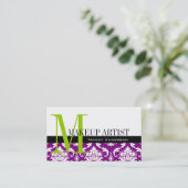 Makeup Artist Visitekaartjes Paars Damask (Staand voorkant)