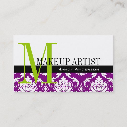 Makeup Artist Visitekaartjes Paars Damask (Voorkant)