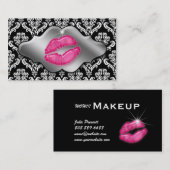 Makeup Artist Visitekaartjes Roze Lips Damask Silv (Voorkant / Achterkant)
