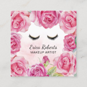 Makeup Artist Waterverf Roos Floral Beauty Salon Vierkante Visitekaartje