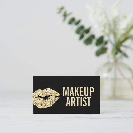 Makeup artistieke Gold Lips Black & Gold Visitekaartje (Staand voorkant)