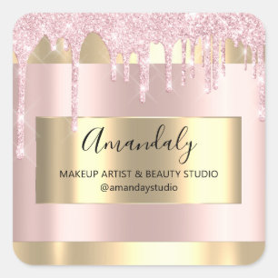 Makeup Beauty Glitter Gold Framed Boutique Vierkante Sticker