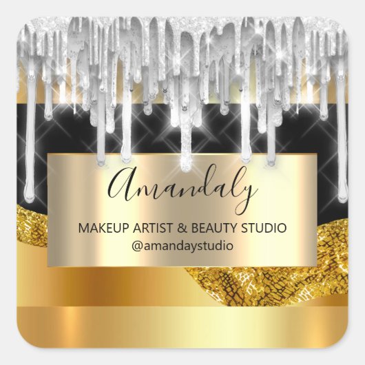 Makeup Beauty Glitter Silver Lijst Hartelijk dank Vierkante Sticker (Voorkant)