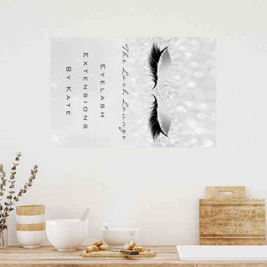 Makeup Beauty Salon Name Gray Silver Spark Lashes Poster (Keuken)