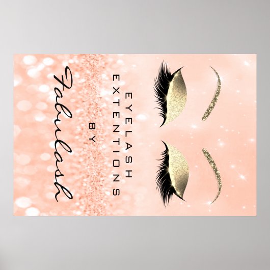 Makeup Beauty Salon Name Roos Gold Peach Eyebrow Poster (Voorkant)