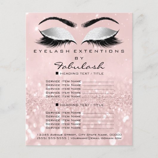 Makeup Beauty Salon Pink Glitter Flyer Grey Lashes (Voorkant)
