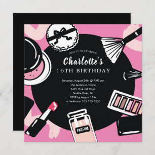 Makeup Birthday Party Invitation Kaart