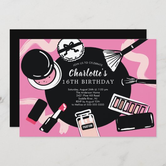 Makeup Birthday Party Invitation Kaart (Voorkant / Achterkant)