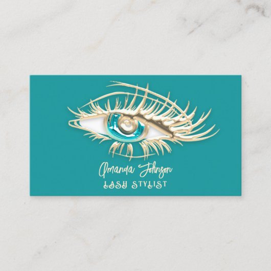 Makeup Blue Gold Eyelash Qr Code Ivory Blauwgroen Visitekaartje (Voorkant)