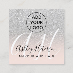 Makeup blush Silver Glitter logo monogram Vierkante Visitekaartje