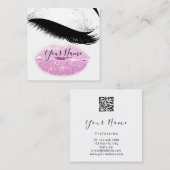 Makeup Boutique Pink Lips Lash QR Code Grey Vierkante Visitekaartje (Voorkant / Achterkant)