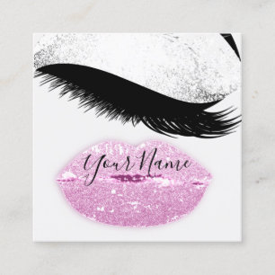 Makeup Boutique Pink Lips Lash QR Code Grey Vierkante Visitekaartje
