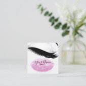 Makeup Boutique Pink Lips Lash QR Code Grey Vierkante Visitekaartje (Staand voorkant)
