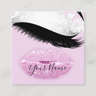 Makeup Boutique Pink Lips Lash QR Code Vierkante Visitekaartje