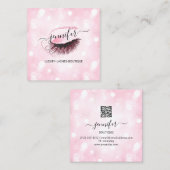 Makeup breekt Logo Roze Eyelash QR Code Vierkante Visitekaartje (Voorkant / Achterkant)