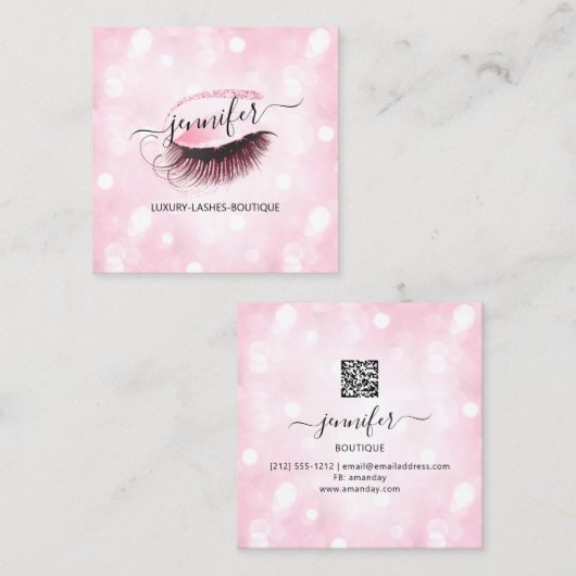 Makeup breekt Logo Roze Eyelash QR Code Vierkante Visitekaartje (Voorkant / Achterkant)