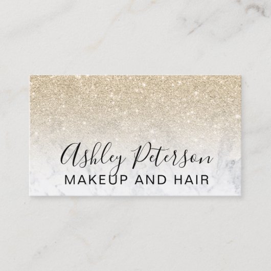 Makeup chic typografie marmer licht goud glitter visitekaartje (Voorkant)