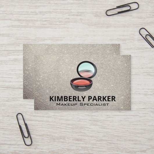 Makeup Compact | Glitter-achtergrond Visitekaartje (Voorkant / Achterkant in situ)