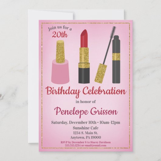 Makeup Cosmetic Birthday Invitation Beauty Spa Kaart (Voorkant)