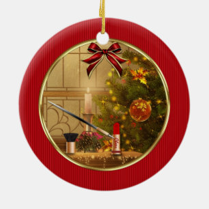 Makeup Cosmetics Red Kerstfeestdag Keramisch Ornament