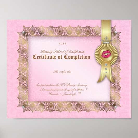 Makeup Diploma Certificate of Completion Pink Gold Poster (Voorkant)