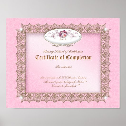 Makeup Diploma Certificate of Completion Roze Lips Poster (Voorkant)