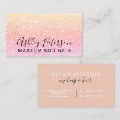 Makeup elegant typografie gele roze glitter visitekaartje (Voorkant / Achterkant)