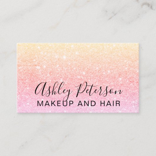 Makeup elegant typografie gele roze glitter visitekaartje (Voorkant)