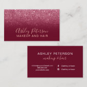 Makeup elegant typografie rode bogundy glitter visitekaartje (Voorkant / Achterkant)