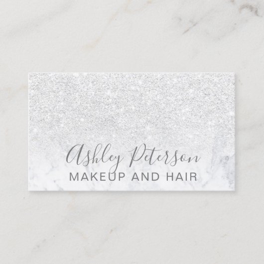 Makeup elegante typografie marmer witte glitter visitekaartje (Voorkant)