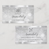 Makeup Esthetician Lash Nails QRCode Logo Silver B Visitekaartje (Voorkant / Achterkant)