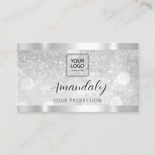 Makeup Esthetician Lash Nails QRCode Logo Silver B Visitekaartje (Voorkant)