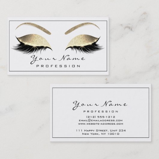 Makeup Eyebrow Eyes Lashes Glitter Gold White1 Visitekaartje (Voorkant / Achterkant)