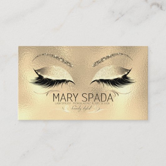 Makeup Eyebrows Lashes Glitter Diamond Gold Name Visitekaartje (Voorkant)