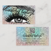 Makeup Eyelash Brows QRCode Logo Glitter Visitekaartje (Voorkant / Achterkant)