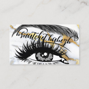 Makeup Eyelash Brows QRCode Logo White Gold Marble Visitekaartje