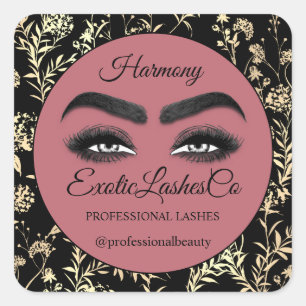 Makeup Eyelash Cleaner Floral Framed Roos Black Vierkante Sticker