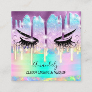 Makeup Eyelash Microblade Drift Logo Paarse Glitte Vierkante Visitekaartje