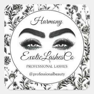 Makeup Eyelash Packaging Cleaner Floral Black Whit Vierkante Sticker