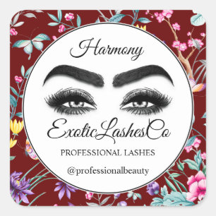Makeup Eyelash Packaging Cleaner Floral Burgundy Vierkante Sticker