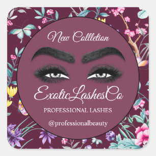 Makeup Eyelash Packaging Cleaner Floral Burgundy Vierkante Sticker