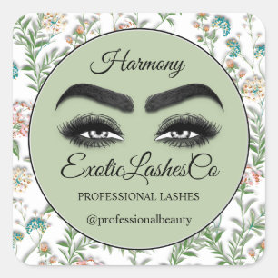 Makeup Eyelash Packaging Cleaner Floral Mint Green Vierkante Sticker
