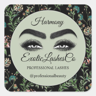 Makeup Eyelash Packaging Cleaner Florals Black Vierkante Sticker