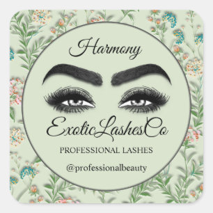 Makeup Eyelash Packaging Cleaner Florals Green Vierkante Sticker