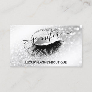 Makeup Eyelash QR Code Logo Glitter Gray Silver Visitekaartje