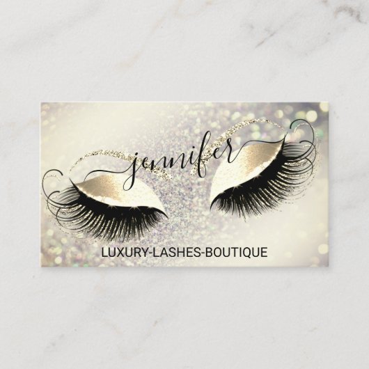 Makeup Eyelash QR Code Logo Glitter Royal Gold Visitekaartje (Voorkant)