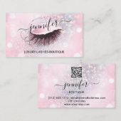 Makeup Eyelash QR Code Roze Glitter Eye Diamond Visitekaartje (Voorkant / Achterkant)