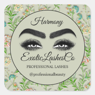 Makeup Eyelash SPA Cleaner Floral Mint Green Vierkante Sticker