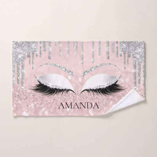 Makeup Glitter Eyes Drijft Zilver roze douanenaam Handdoek (Handdoek)